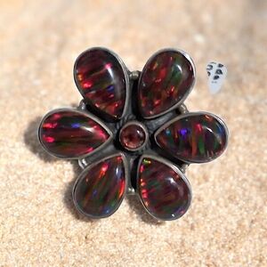 AURORA OPAL FLOWER RING 925 STERLING SILVER SIZE 5